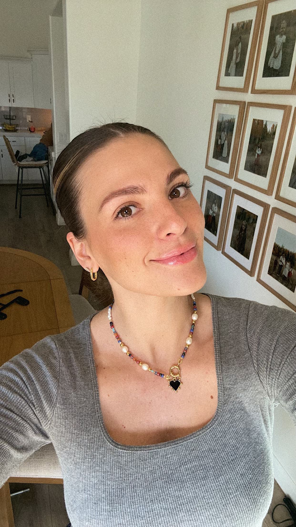 Pearl + Seed Bead Necklace + Black Heart Pendant