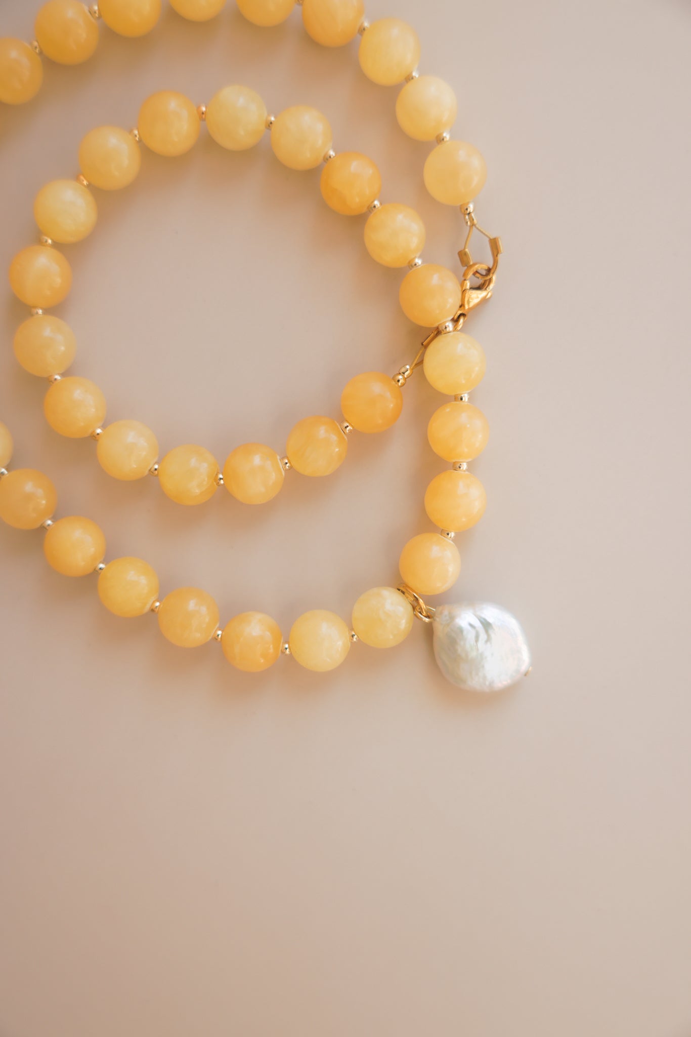 Yellow Calcite + Pearl Pendant