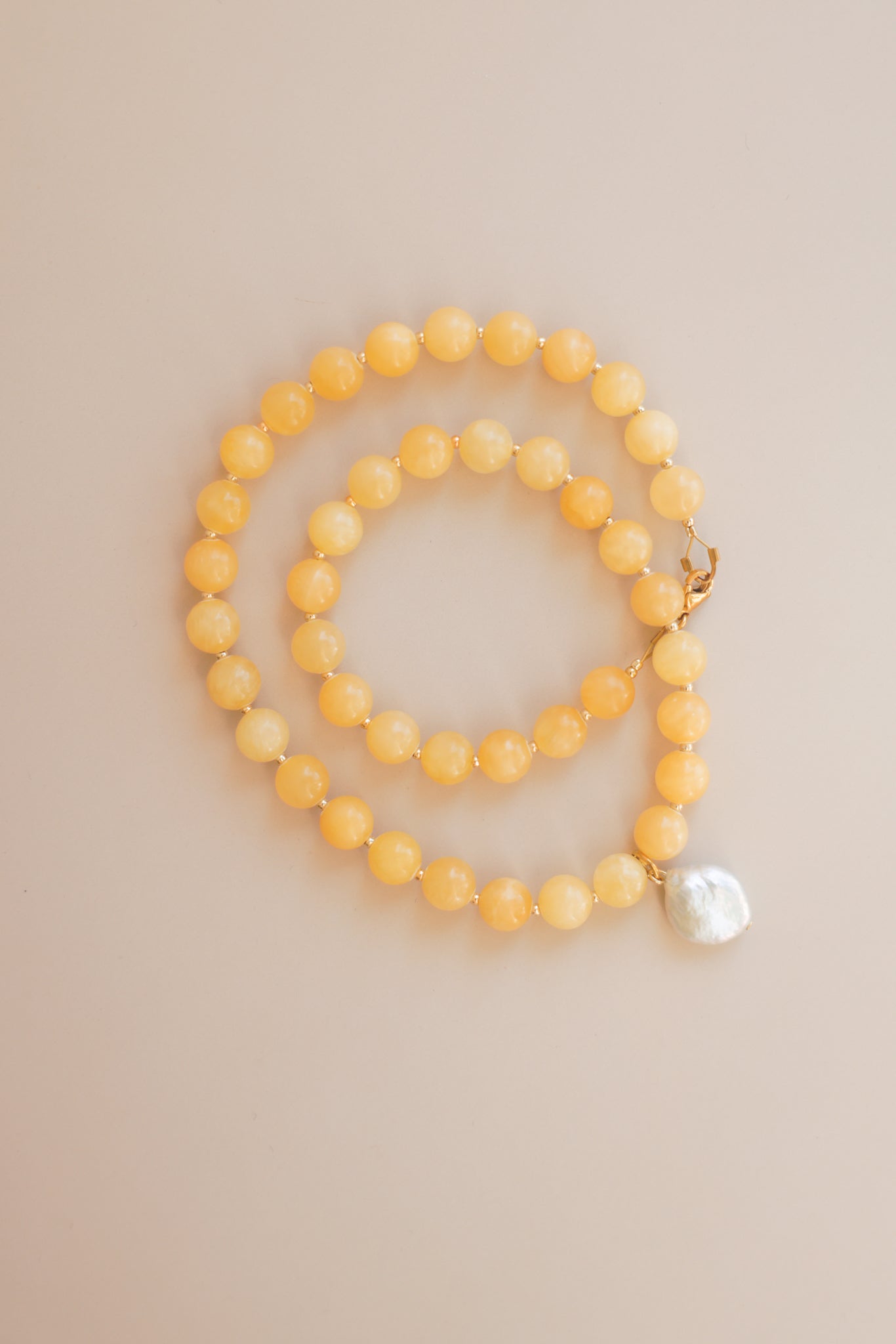 Yellow Calcite + Pearl Pendant