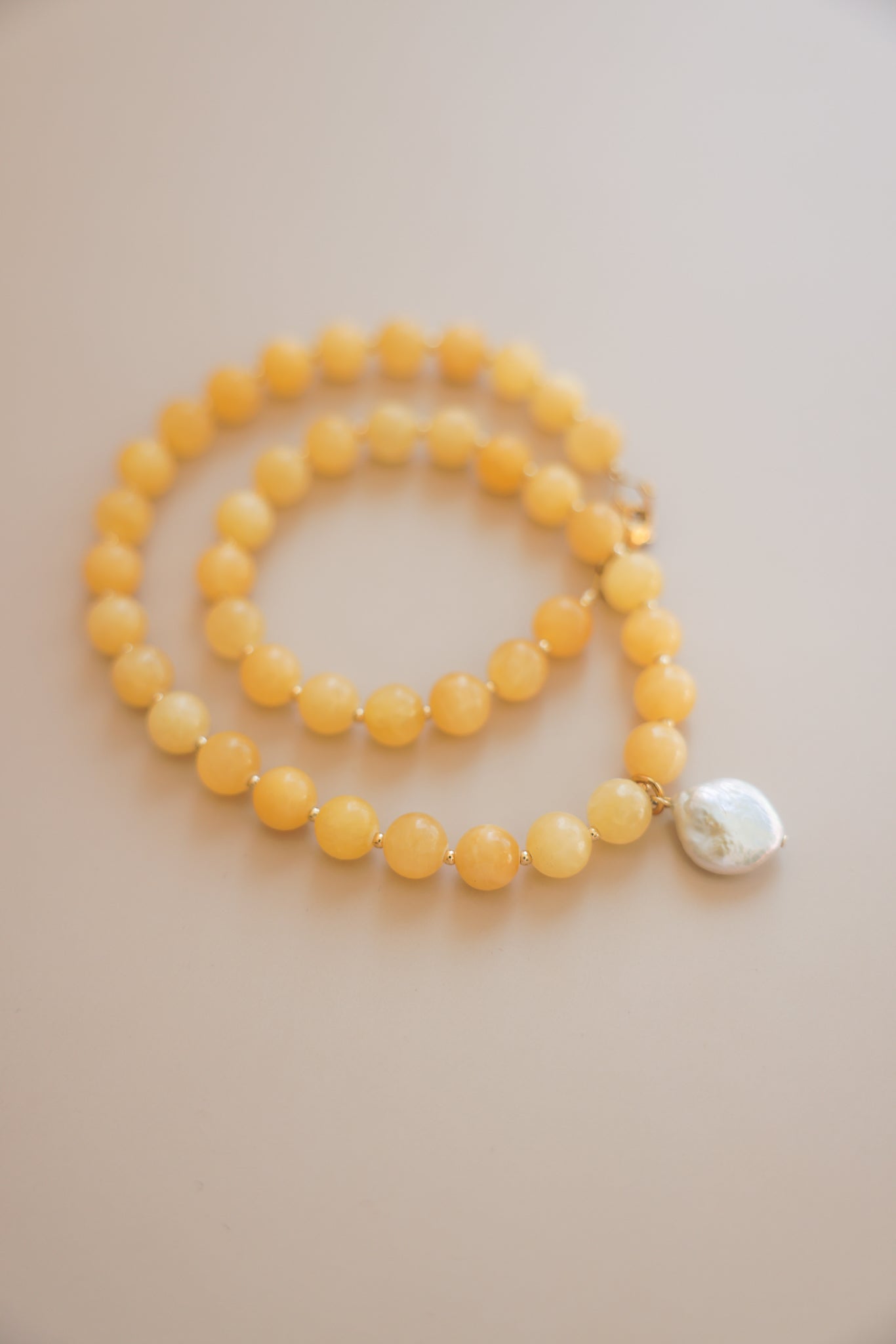 Yellow Calcite + Pearl Pendant