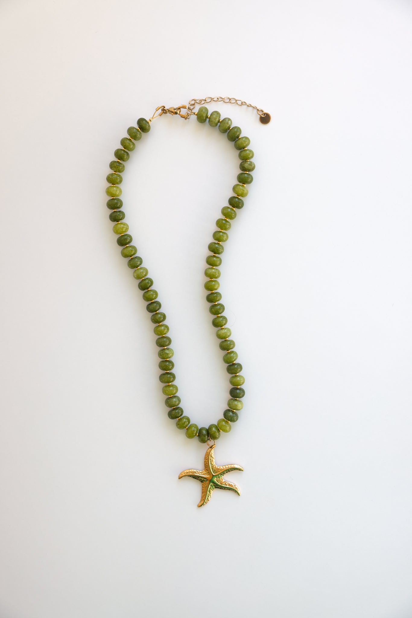 Green Jade Necklace + Starfish Pendant