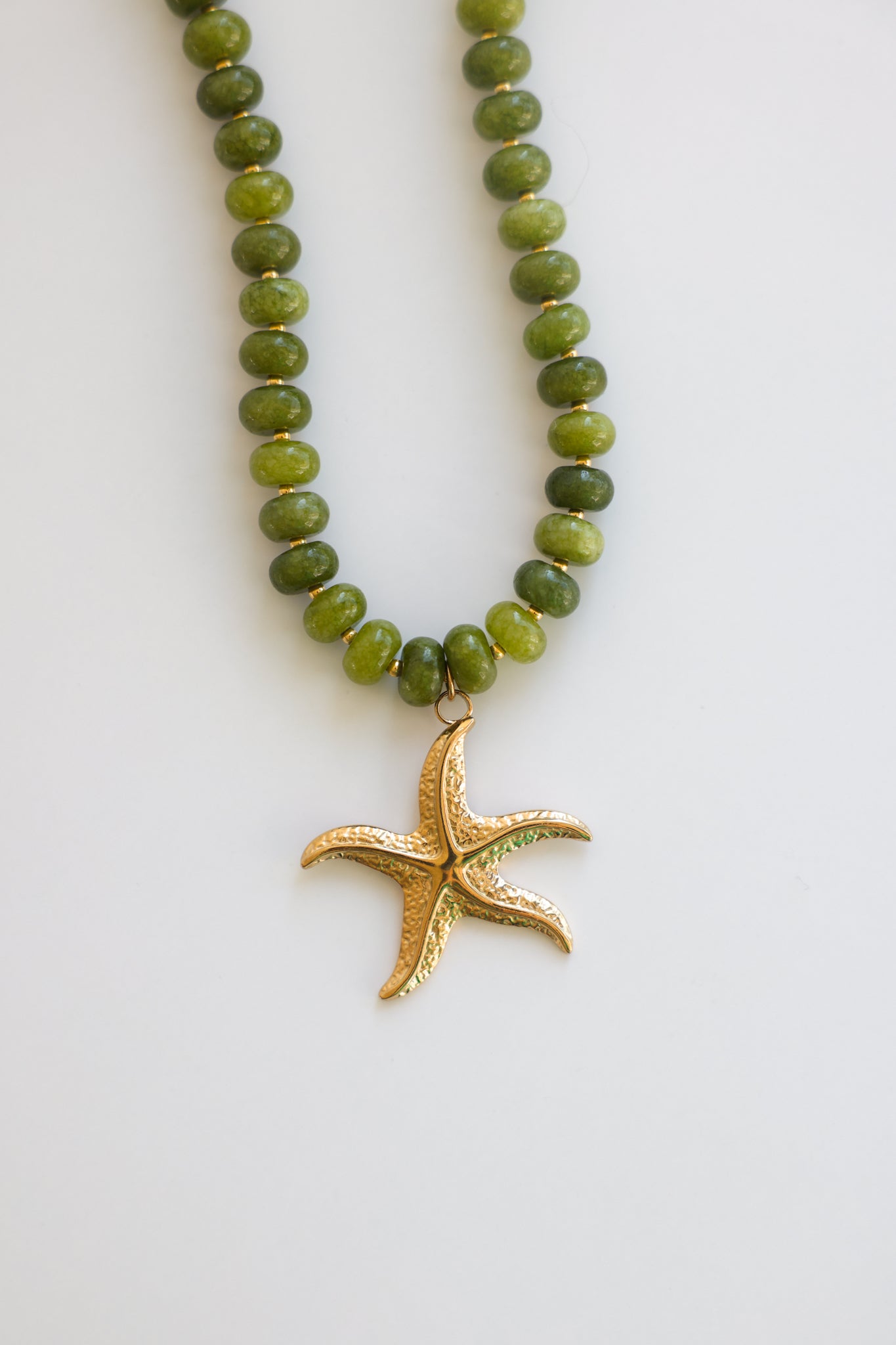 Green Jade Necklace + Starfish Pendant