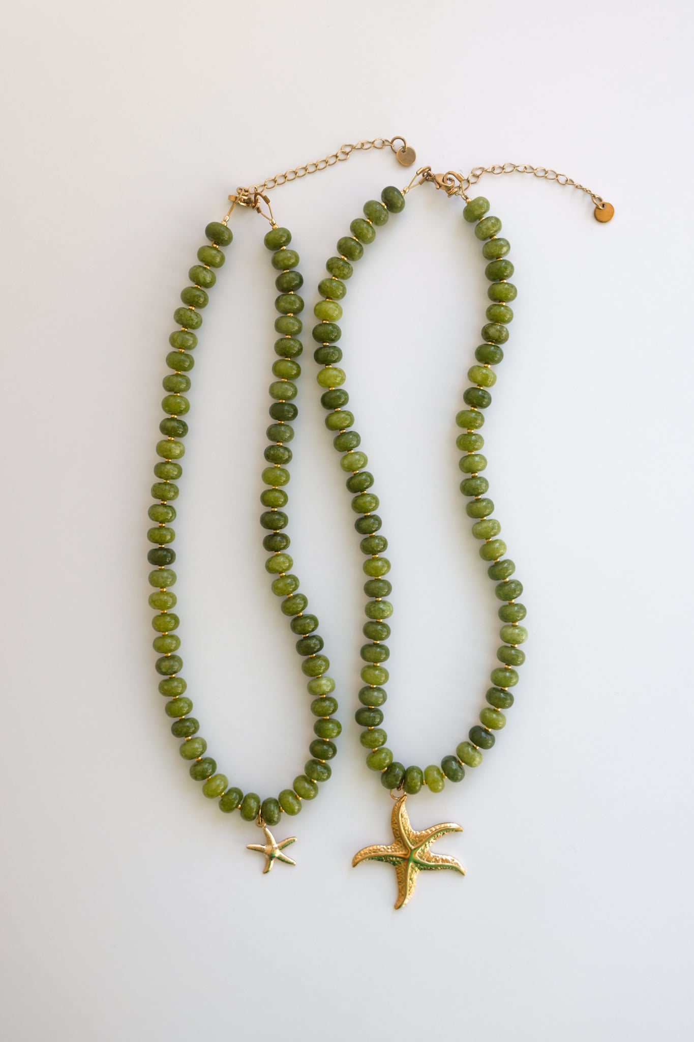 Green Jade Necklace + Starfish Pendant