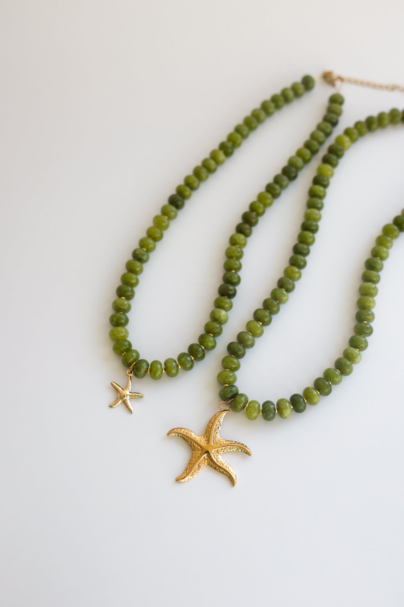 Green Jade Necklace + Starfish Pendant