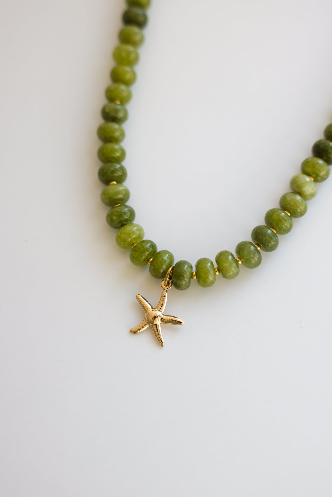 Green Jade Necklace + Starfish Pendant