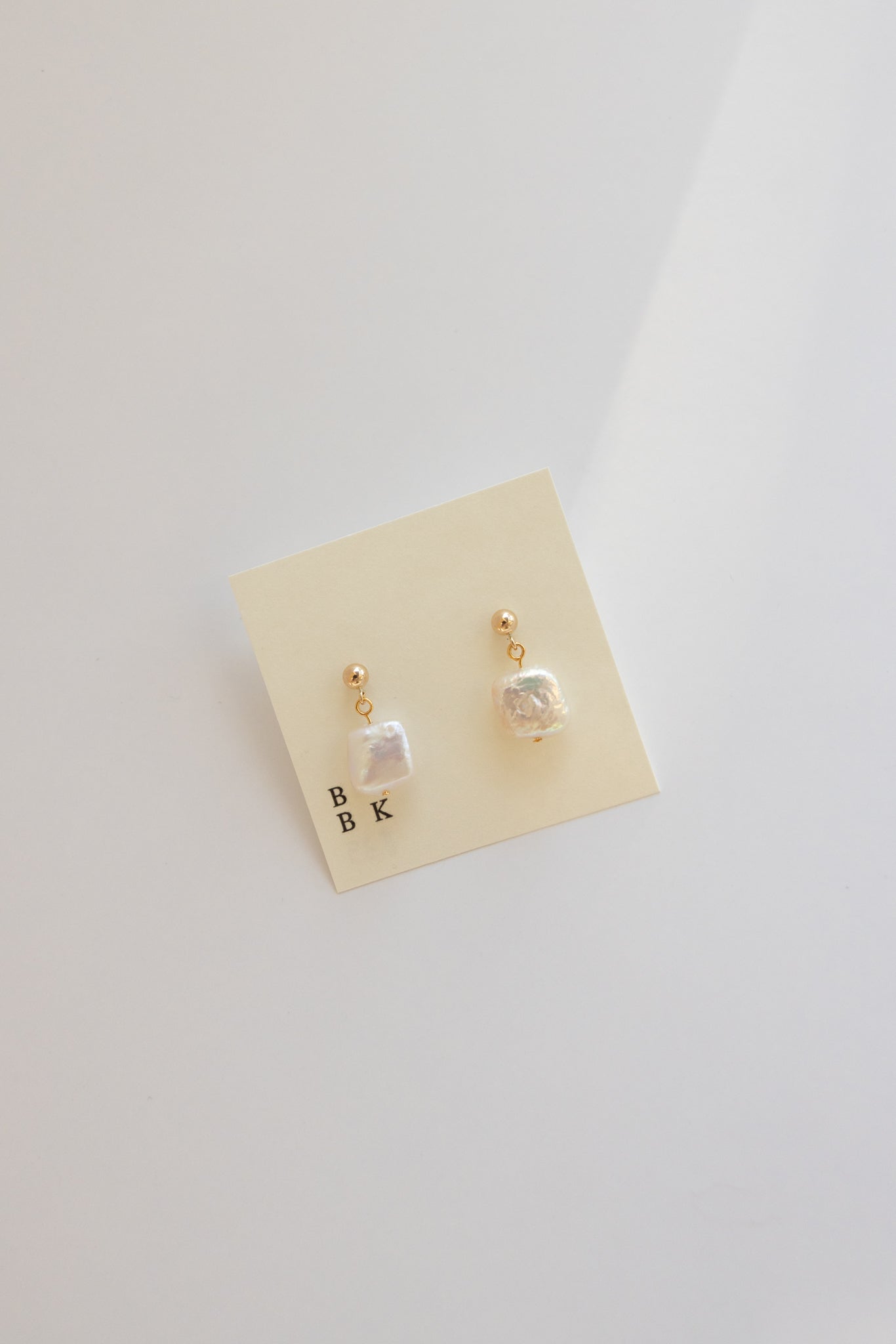 Gold Stud + Square Pearl Earrings