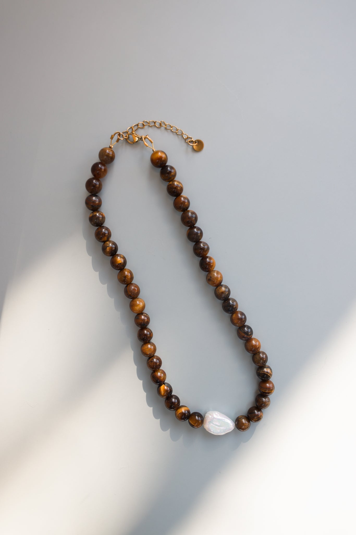 Tigers Eye + Pearl Necklace