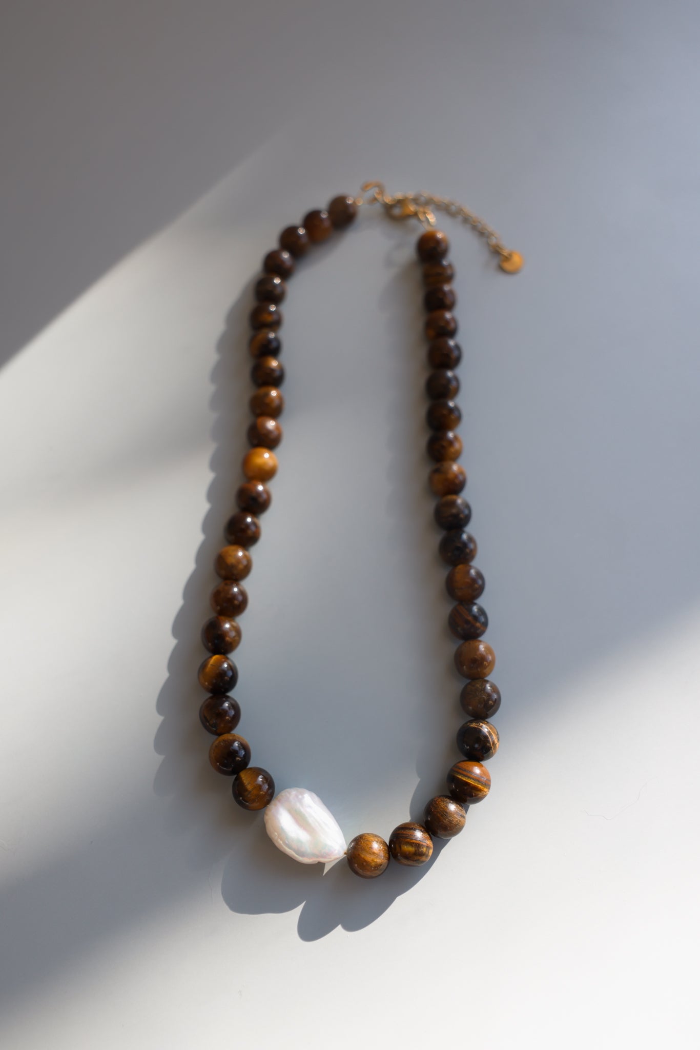Tigers Eye + Pearl Necklace