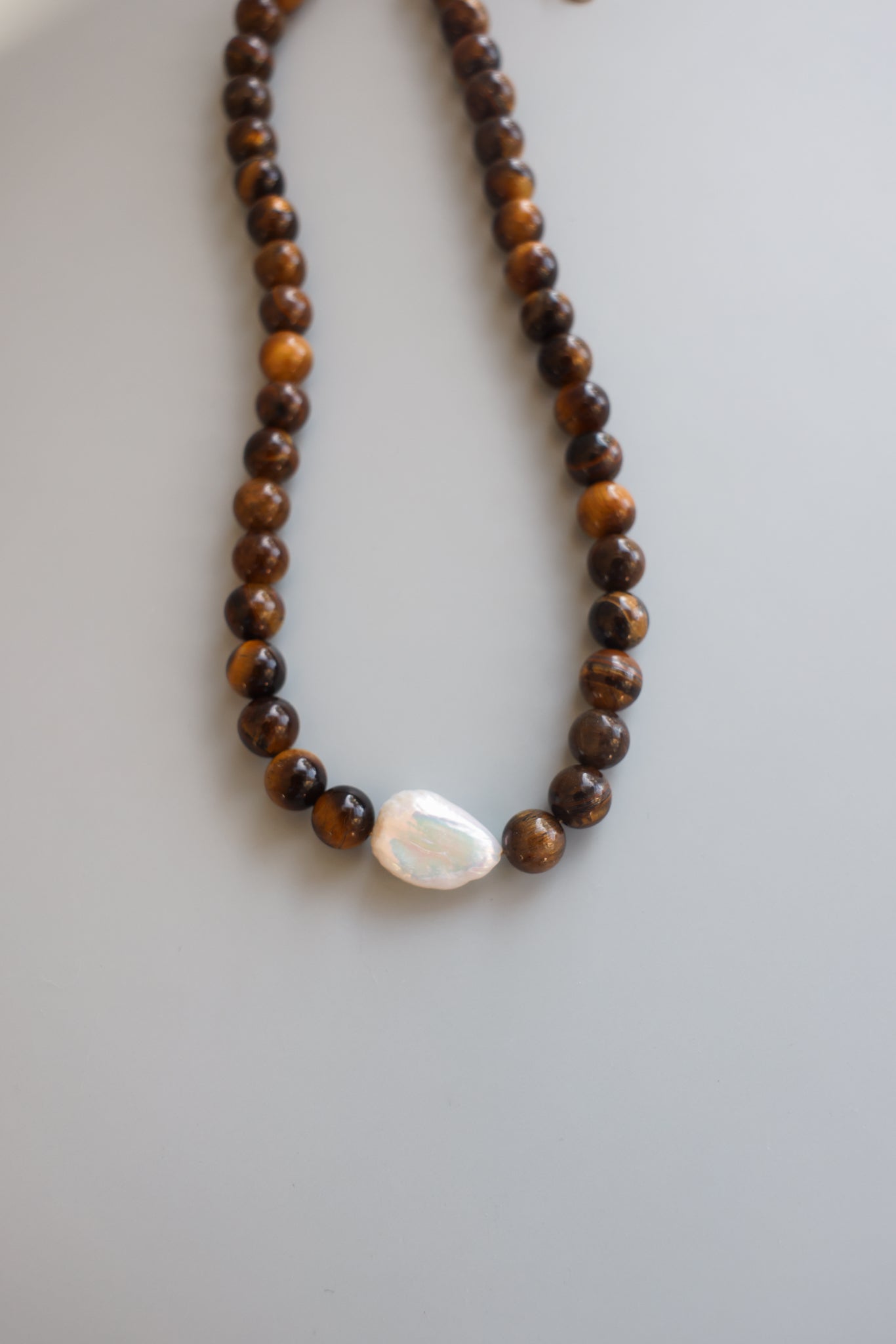 Tigers Eye + Pearl Necklace