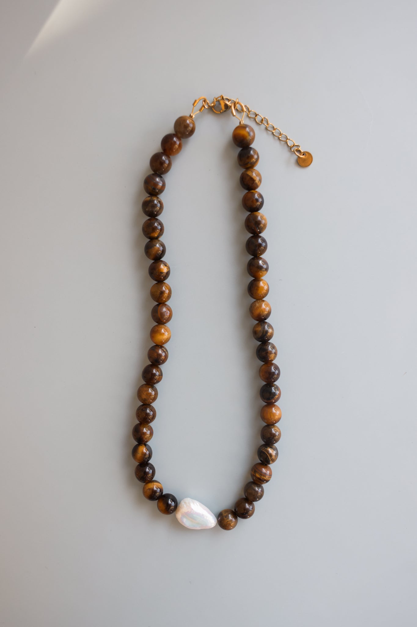 Tigers Eye + Pearl Necklace