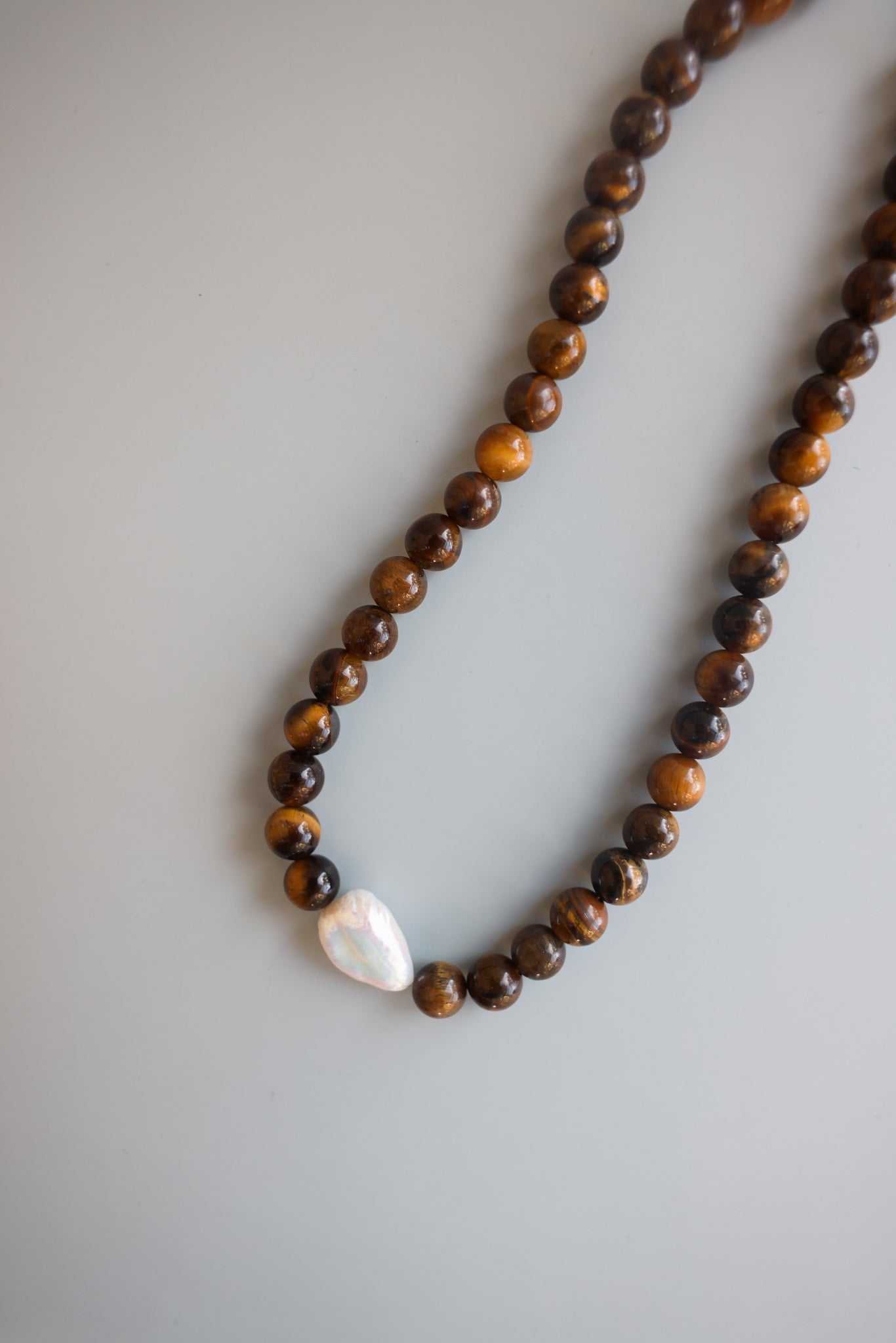 Tigers Eye + Pearl Necklace