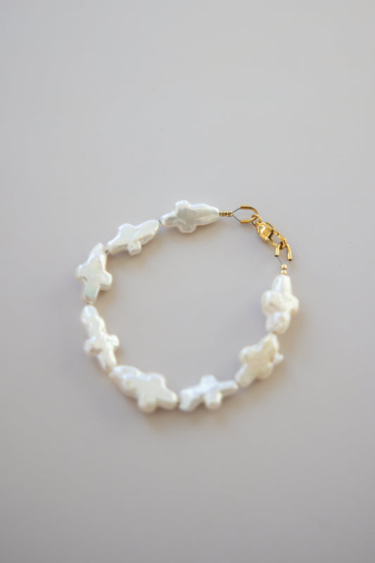 Irregular Pearl Cross Bracelet