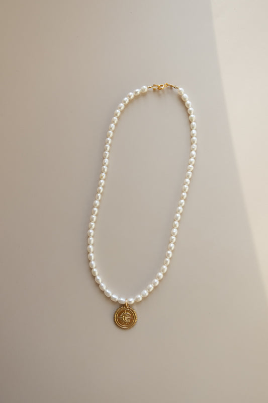 Pearl Necklace + Coin Pendant