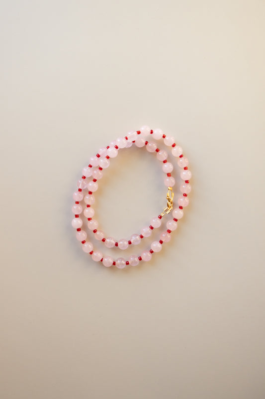 Rose Quartz + Red Necklace