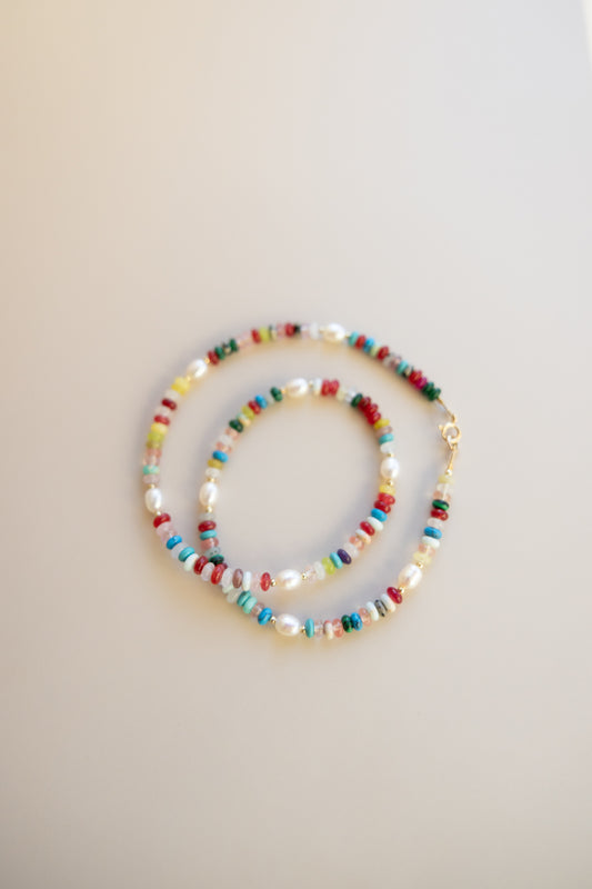 Mixed Gemstone + Pearl Necklace