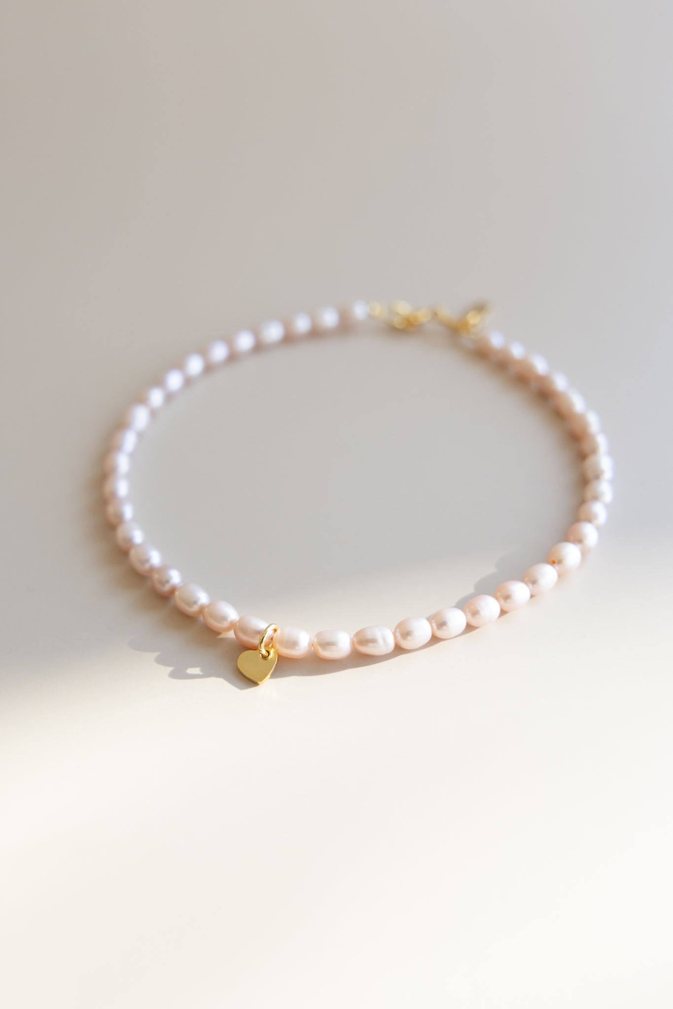 Baby + Kid Pink Pearl Necklace + Gold Heart Charm