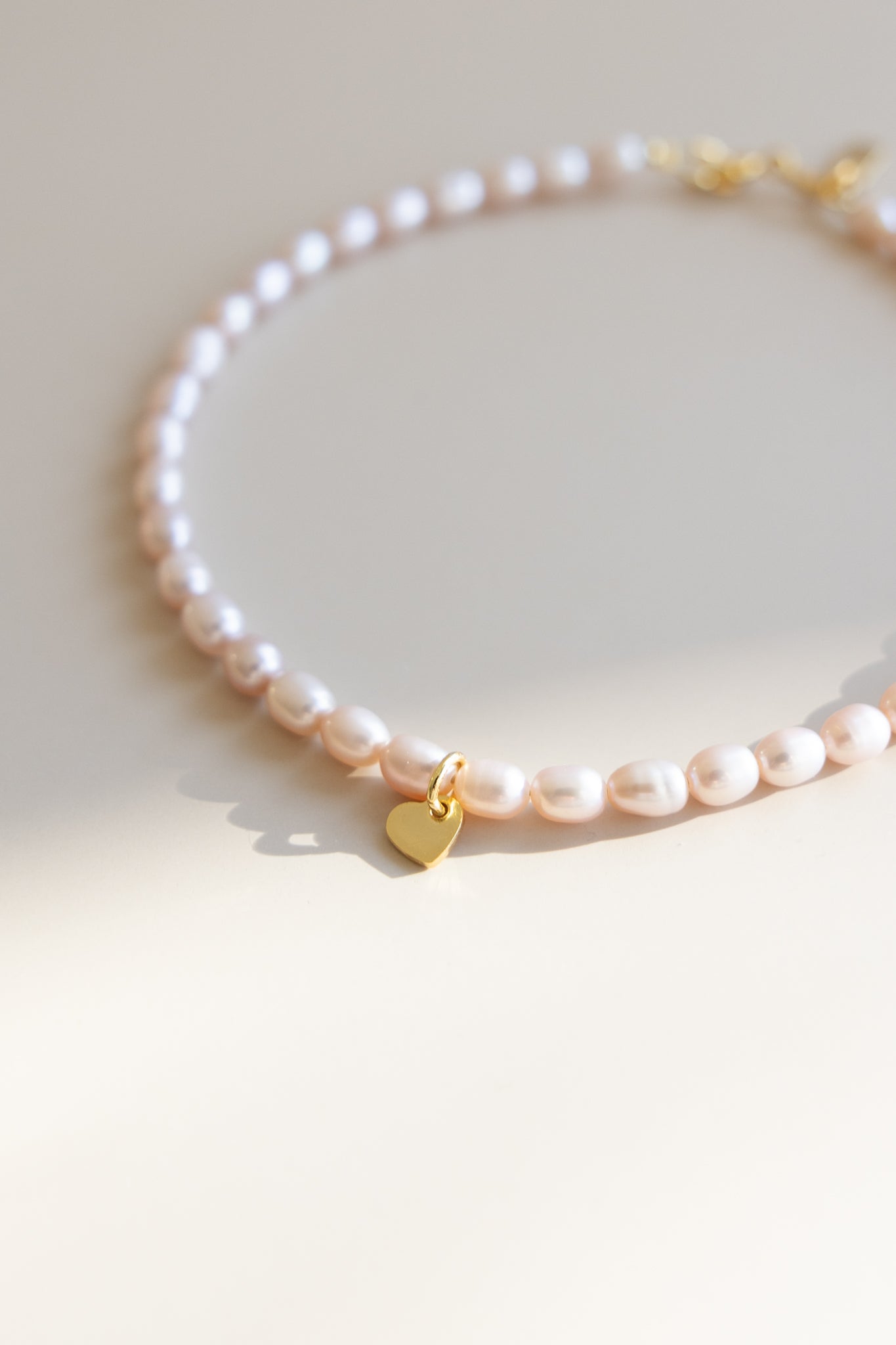 Baby + Kid Pink Pearl Necklace + Gold Heart Charm
