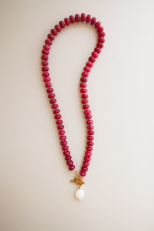 Strawberry Quartz Necklace + Coin Pearl Pendant