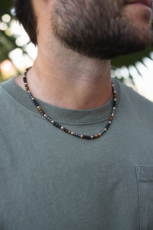 Men's Tigers Eye + Gold Necklace