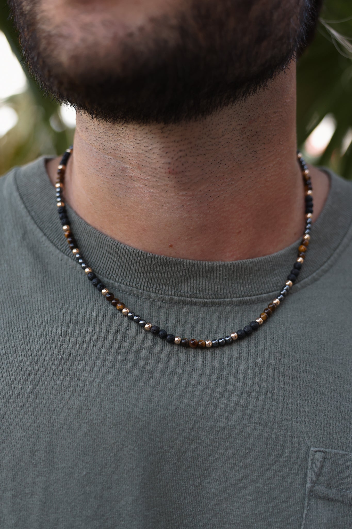 Men's Tigers Eye + Gold Necklace