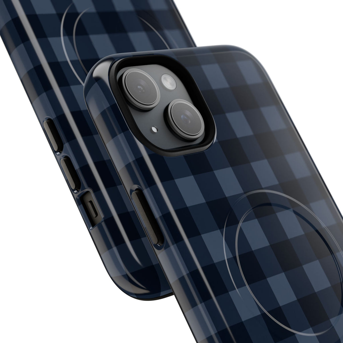 Plaid Magnetic Phone Case — Navy Buffalo Check Tough MagSafe-Compatible Case