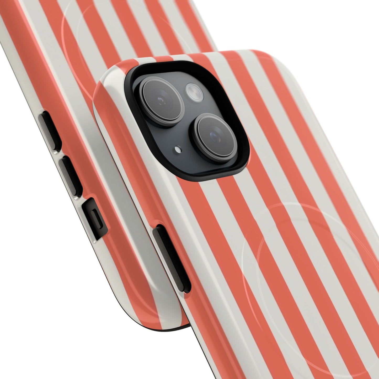 Striped Coral Magnetic Phone Case — Slim Protective Case with Vertical Red-White Stripes