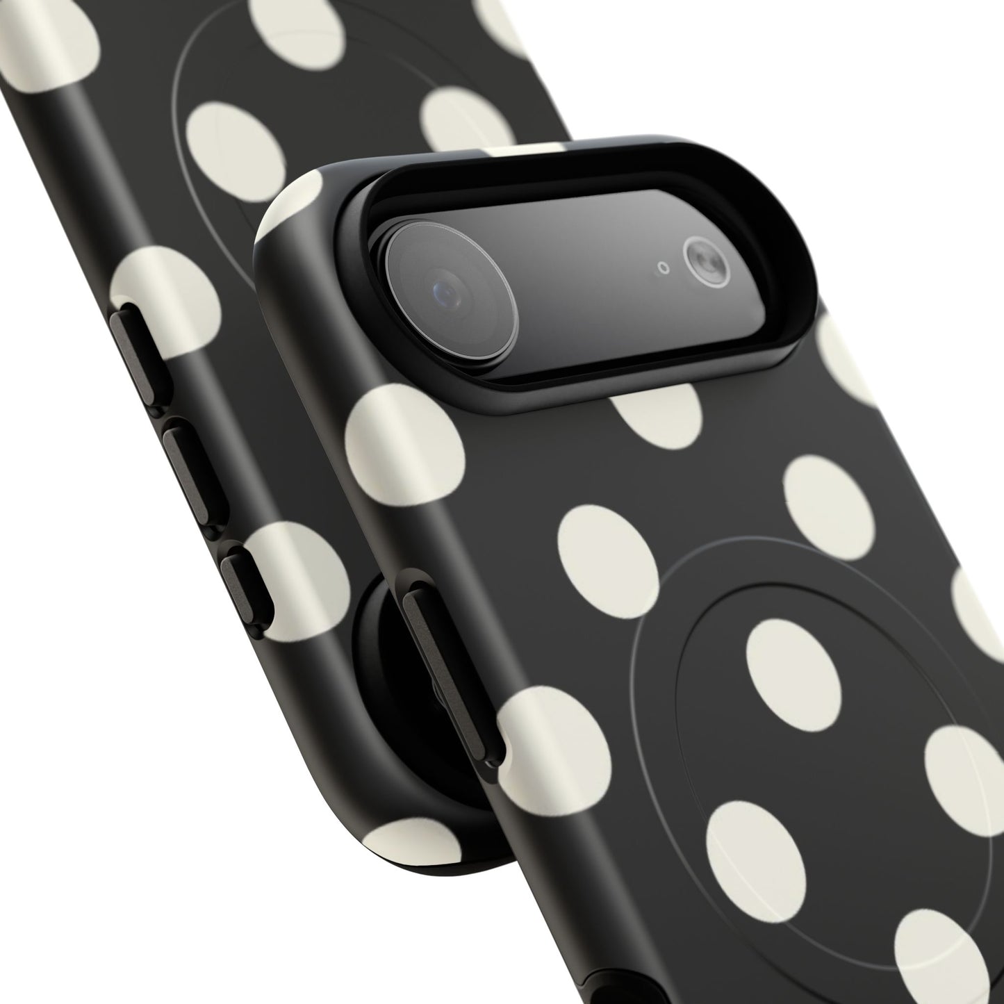 Polka Dot Tough Magnetic Phone Case — Black & White Protective MagSafe Case