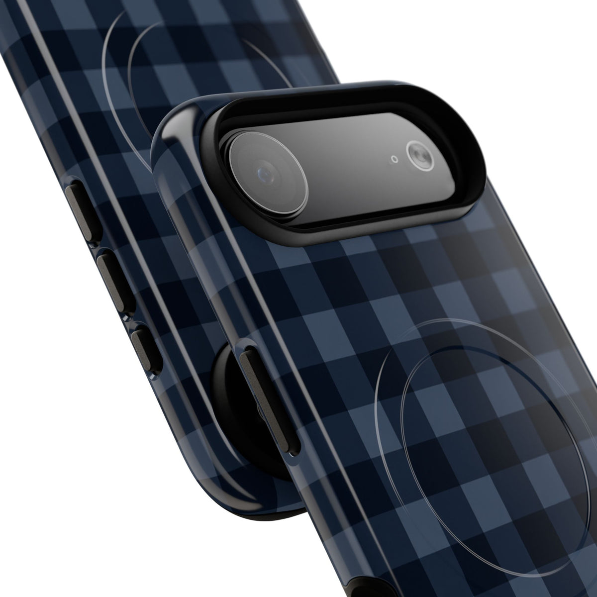 Plaid Magnetic Phone Case — Navy Buffalo Check Tough MagSafe-Compatible Case