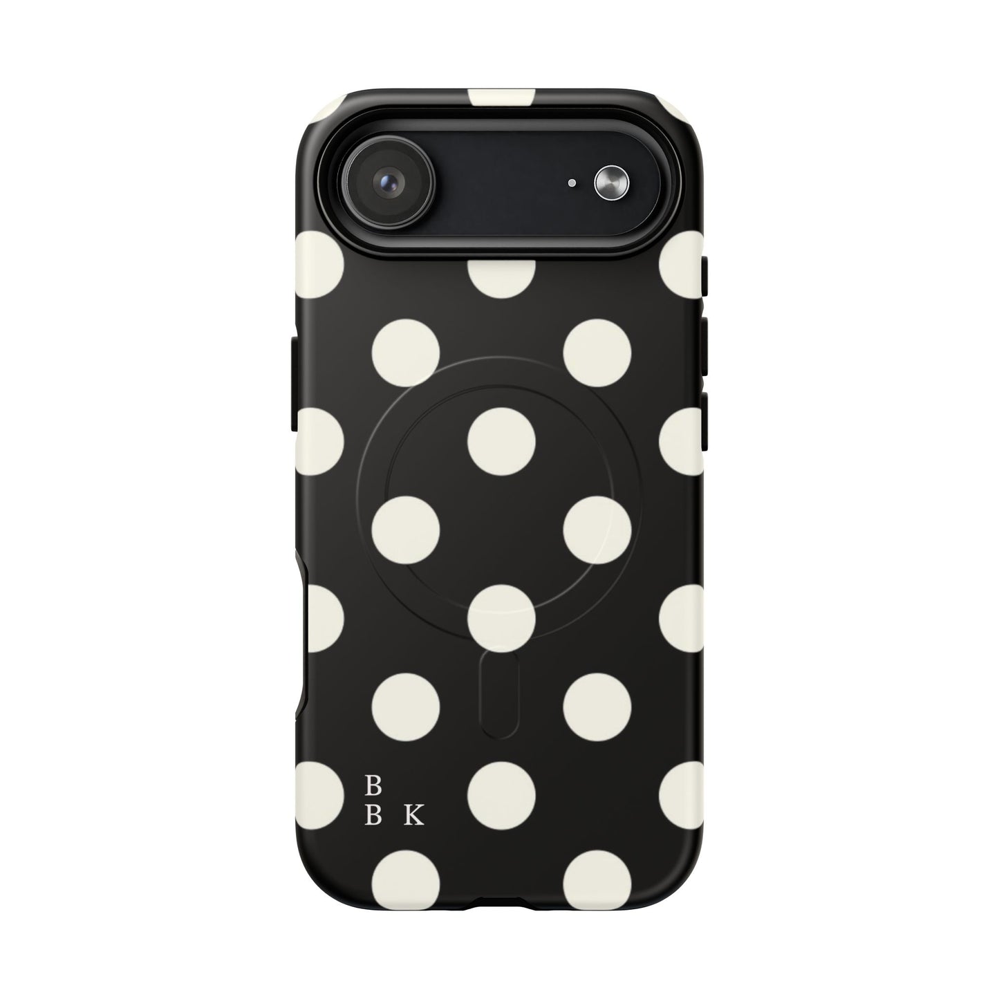 Polka Dot Tough Magnetic Phone Case — Black & White Protective MagSafe Case
