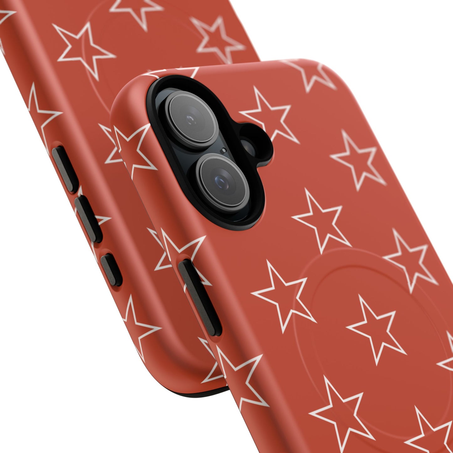 Star Pattern Tough Magnetic Phone Case — Rust Red Protective iPhone Cover