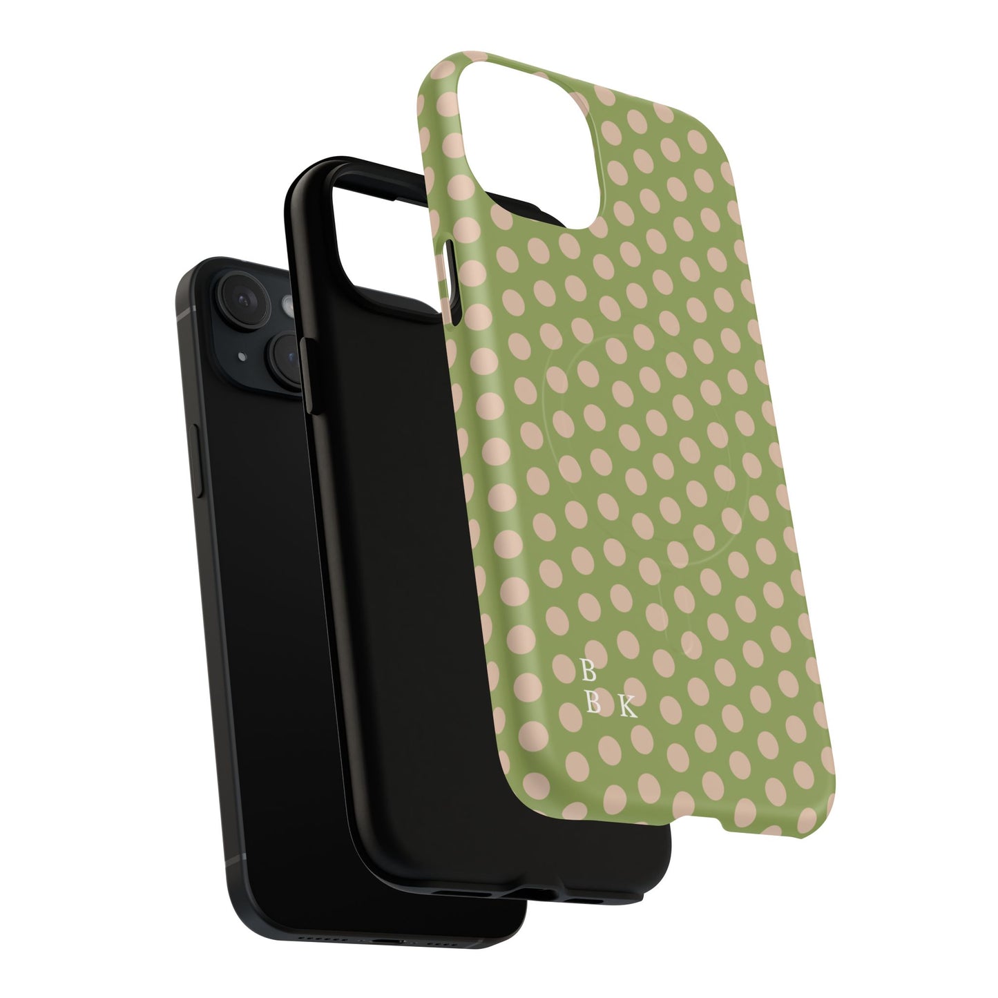 Polka Dot Magnetic Phone Case – Olive Green & Blush Dot Protective Cover