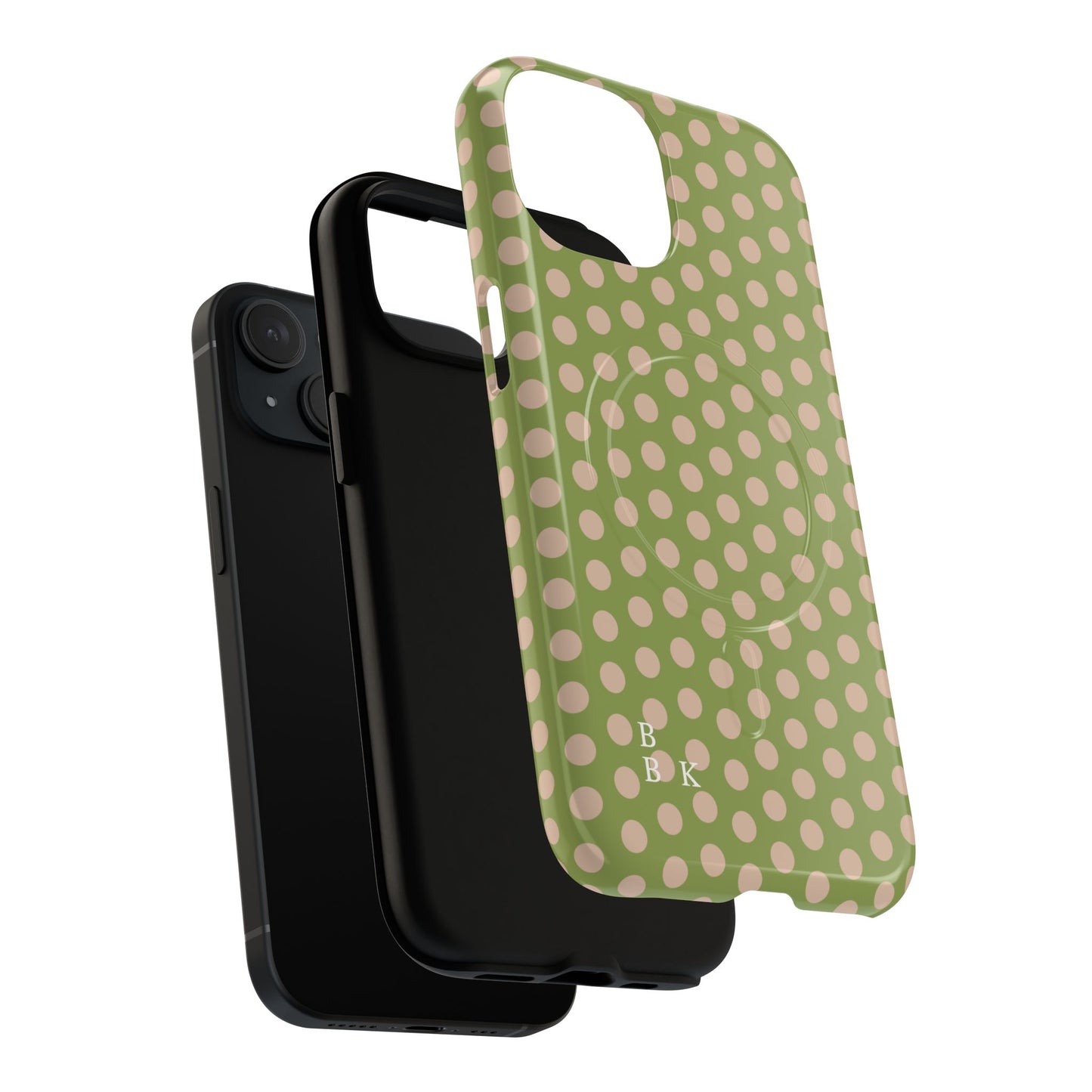 Polka Dot Magnetic Phone Case – Olive Green & Blush Dot Protective Cover