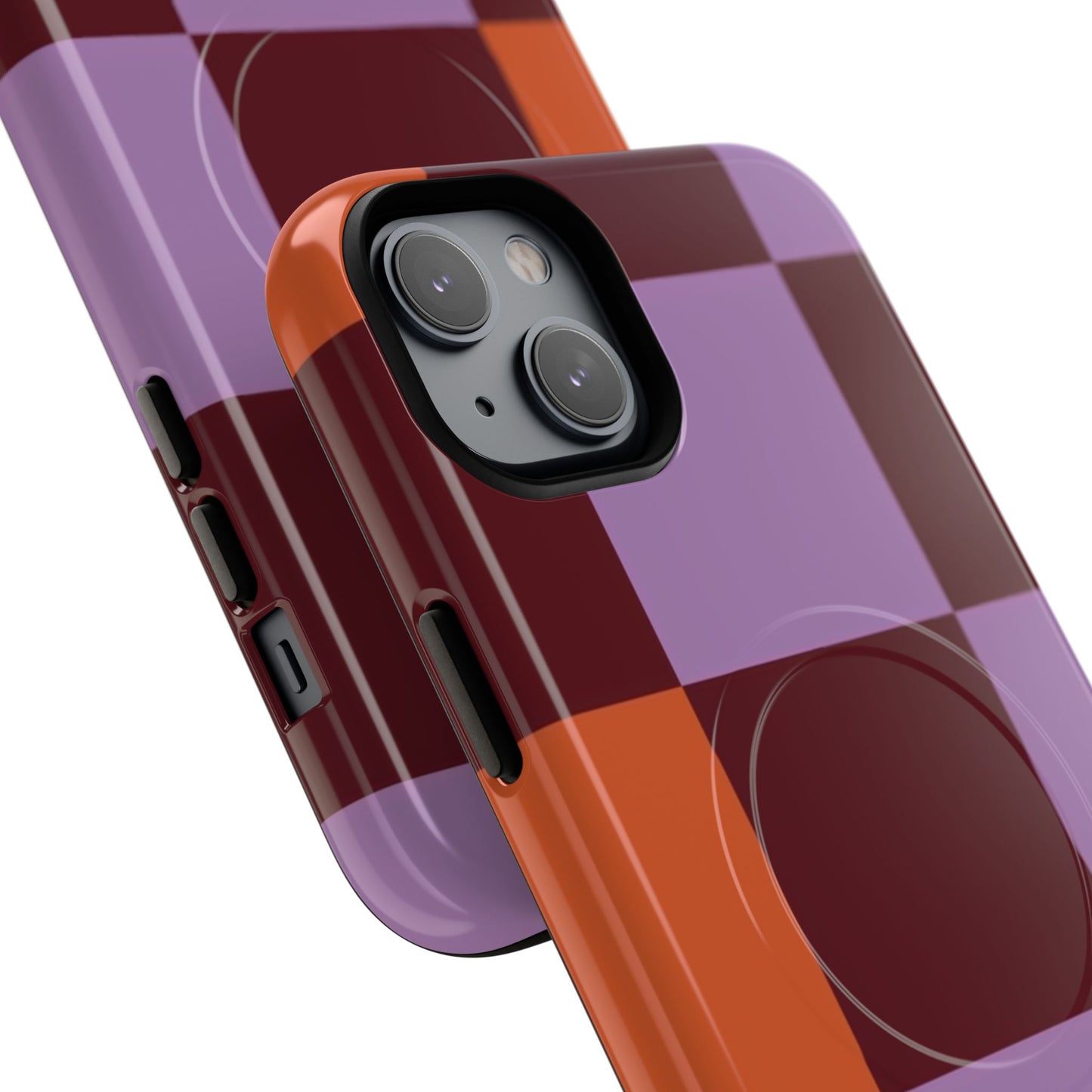 Retro Checker Magnetic Phone Case — Purple & Terracotta Geometric Protection
