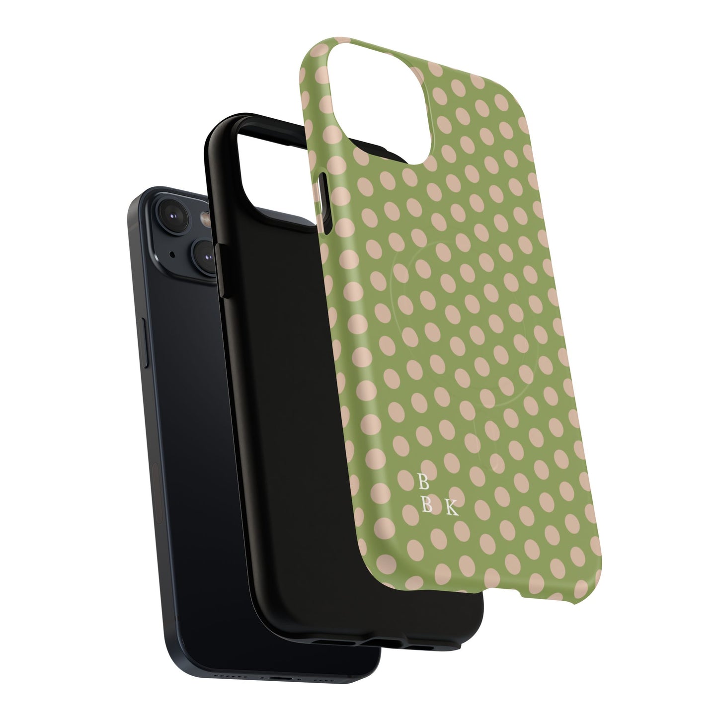 Polka Dot Magnetic Phone Case – Olive Green & Blush Dot Protective Cover