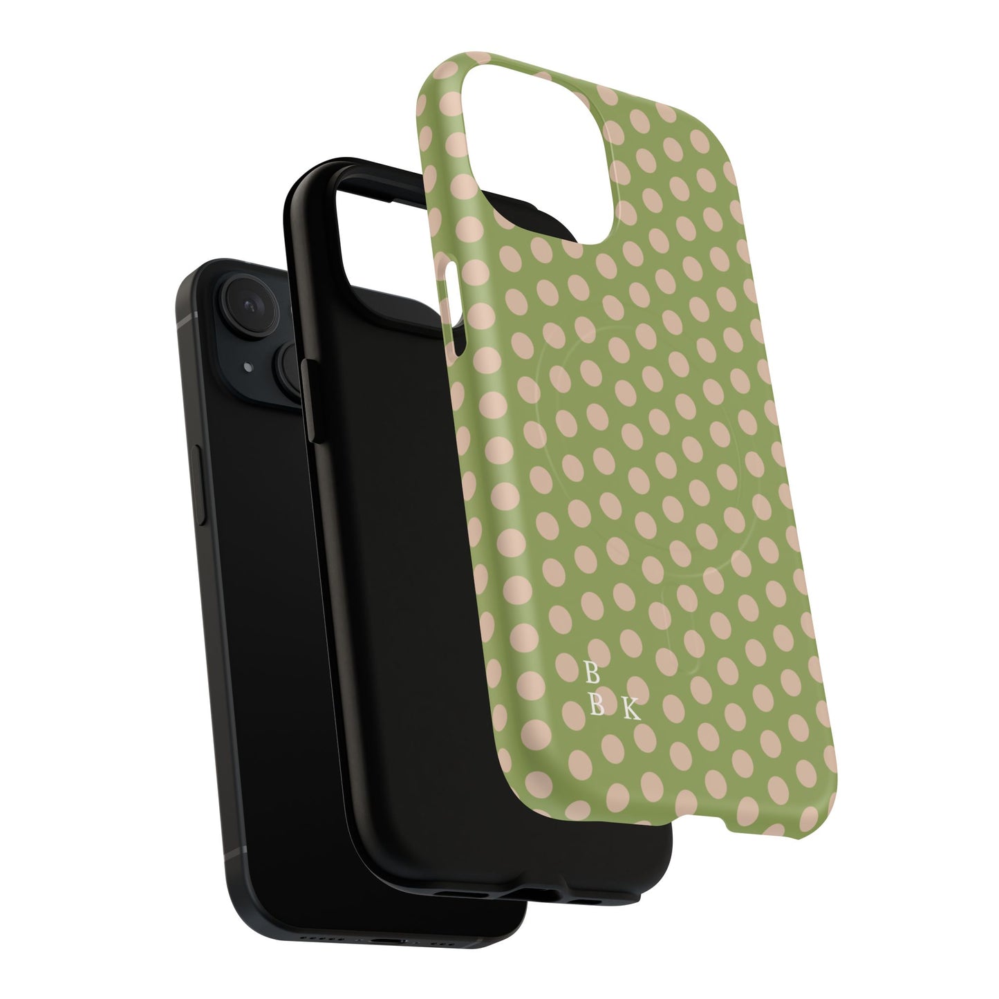 Polka Dot Magnetic Phone Case – Olive Green & Blush Dot Protective Cover
