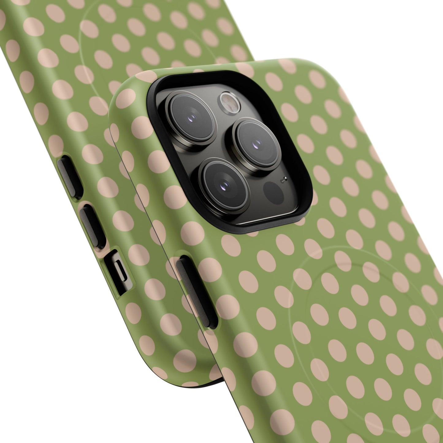 Polka Dot Magnetic Phone Case – Olive Green & Blush Dot Protective Cover