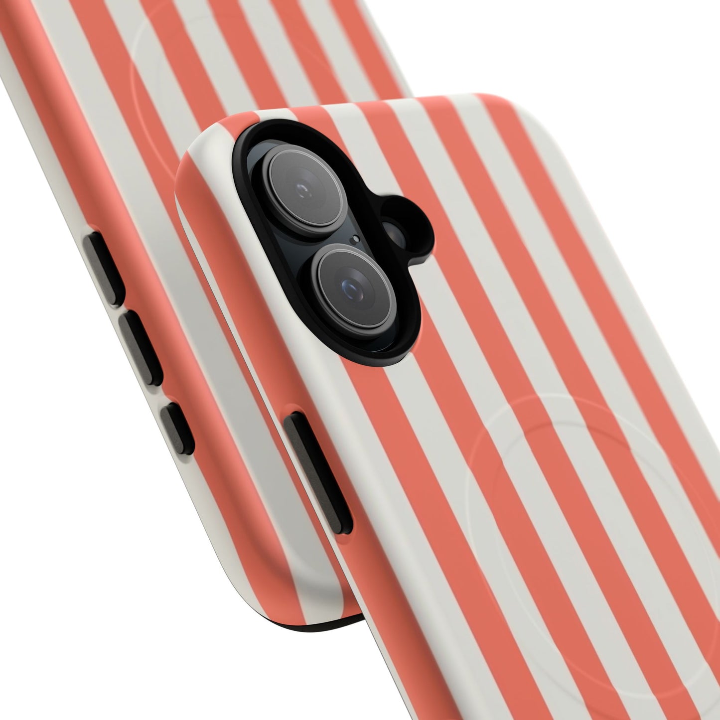 Striped Coral Magnetic Phone Case — Slim Protective Case with Vertical Red-White Stripes