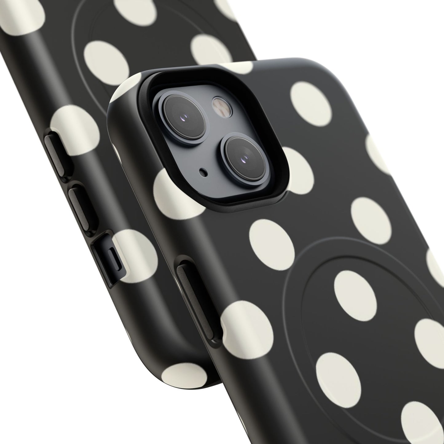Polka Dot Tough Magnetic Phone Case — Black & White Protective MagSafe Case