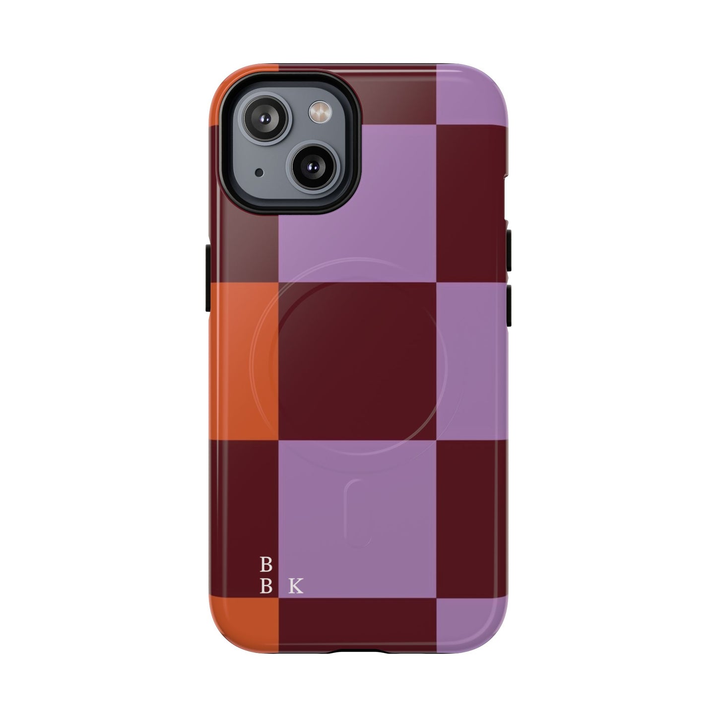 Retro Checker Magnetic Phone Case — Purple & Terracotta Geometric Protection