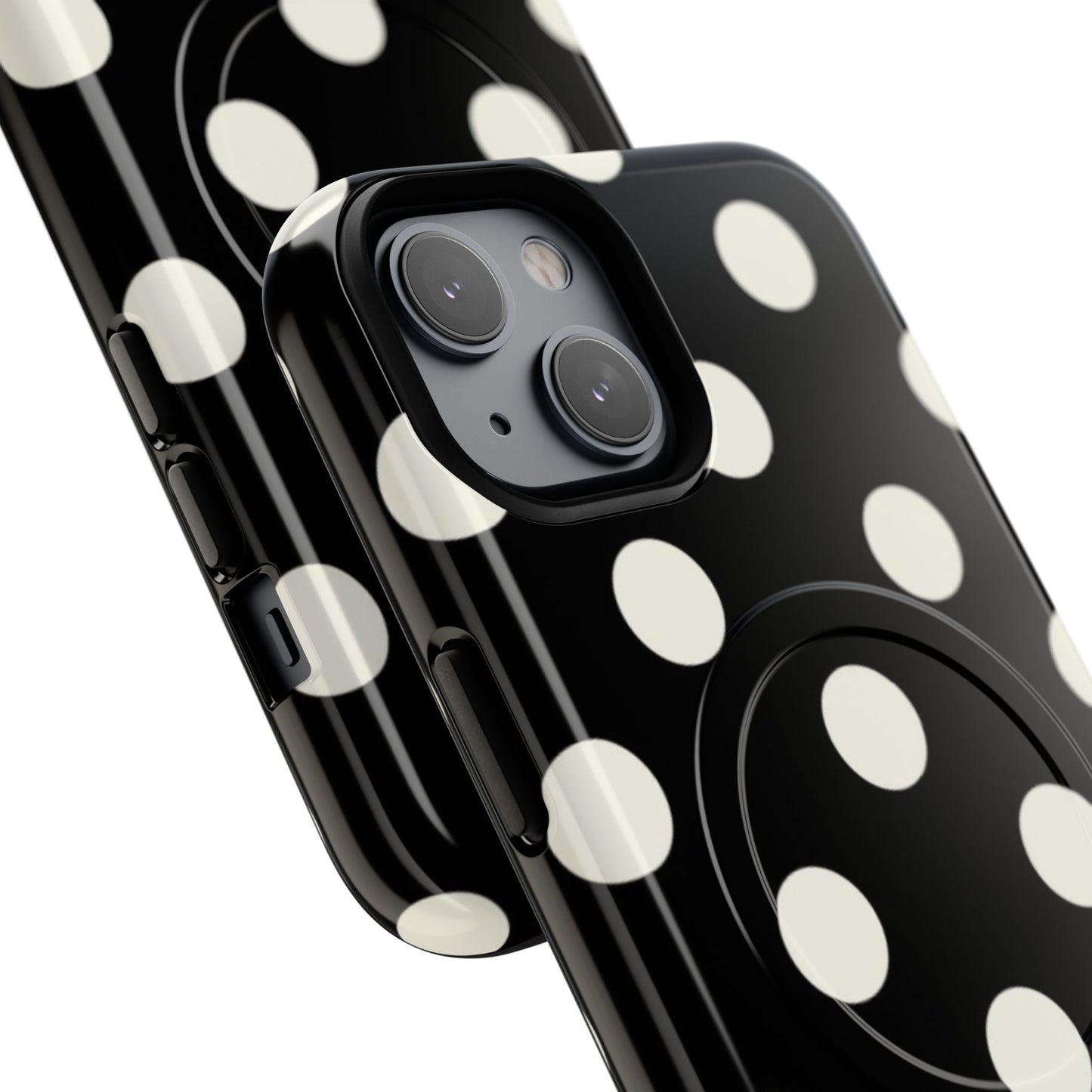 Polka Dot Tough Magnetic Phone Case — Black & White Protective MagSafe Case