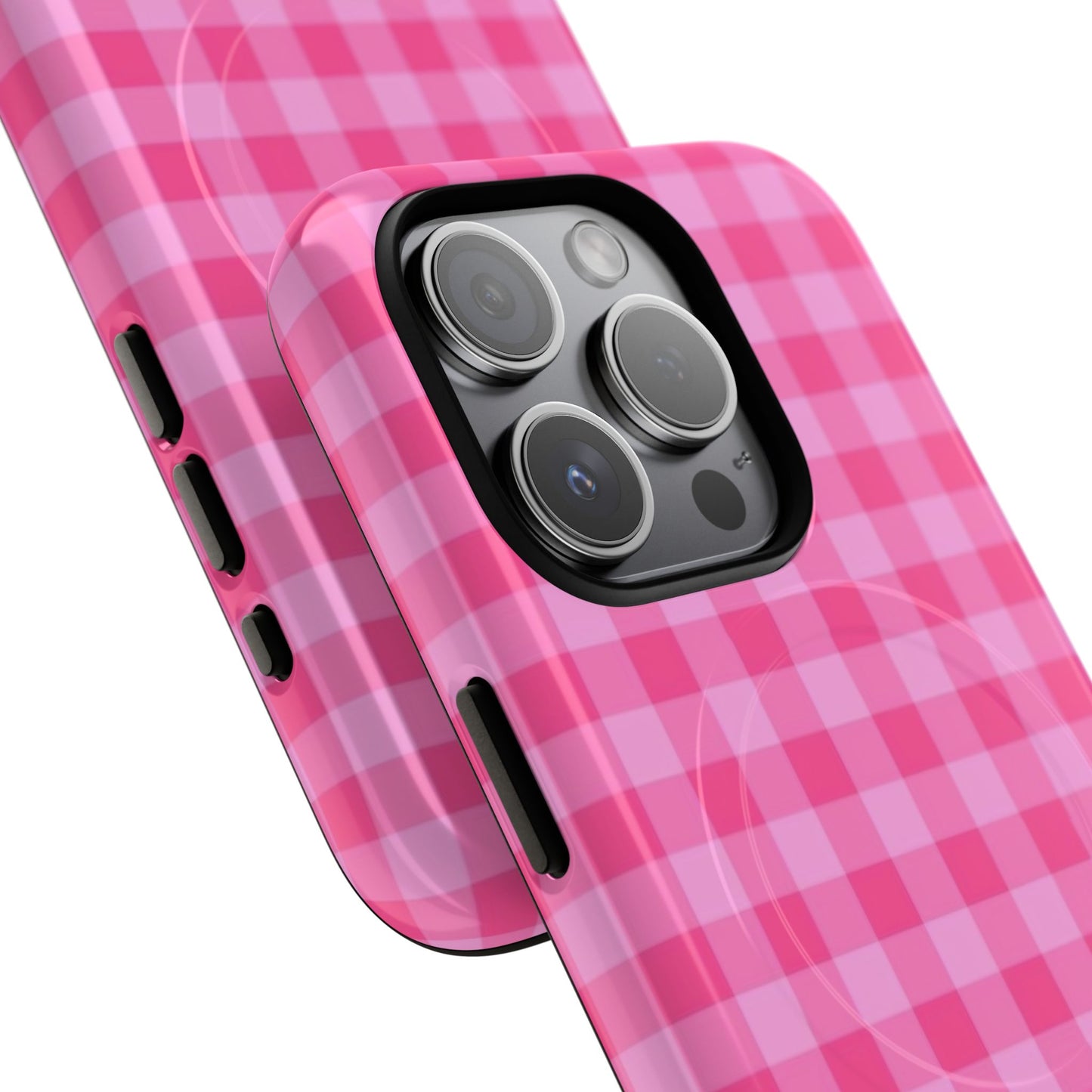 Pink Gingham Tough Magnetic Phone Case – Durable Checkered Design