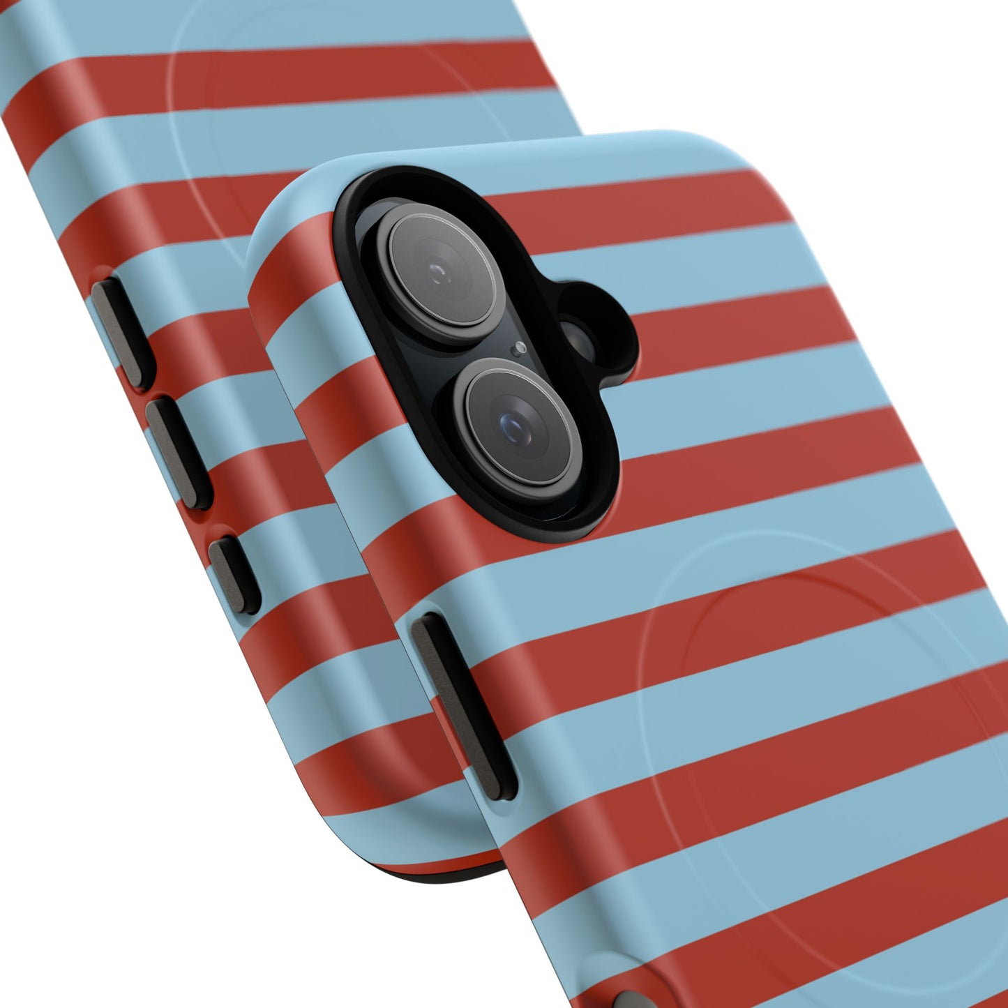 Striped Tough Magnetic Phone Case — Retro Red & Sky Blue