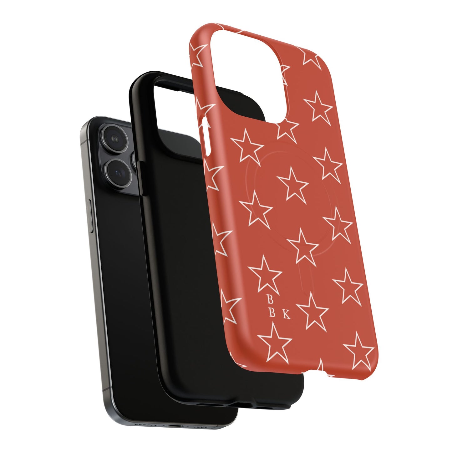Star Pattern Tough Magnetic Phone Case — Rust Red Protective iPhone Cover