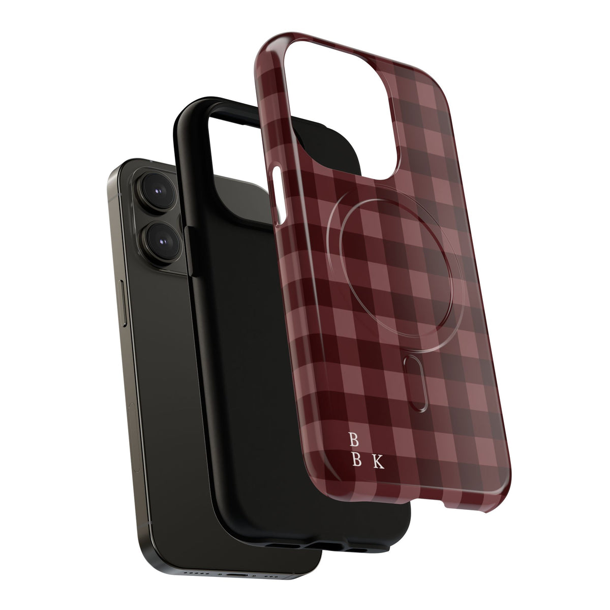 Plaid Magnetic Phone Case — Burgundy Buffalo Check Tough Protective Cover