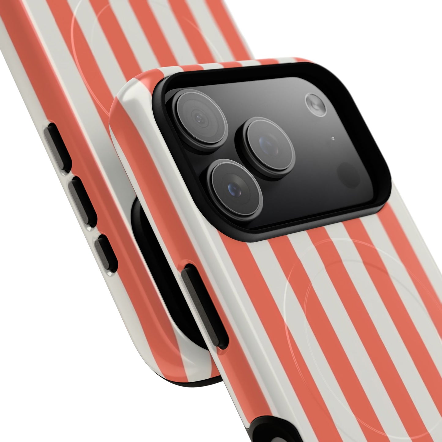 Striped Coral Magnetic Phone Case — Slim Protective Case with Vertical Red-White Stripes