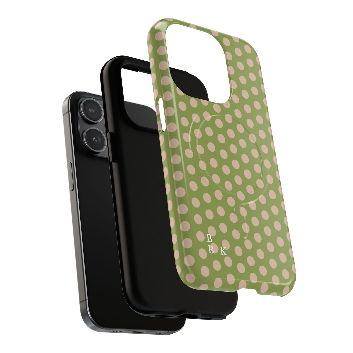 Polka Dot Magnetic Phone Case – Olive Green & Blush Dot Protective Cover