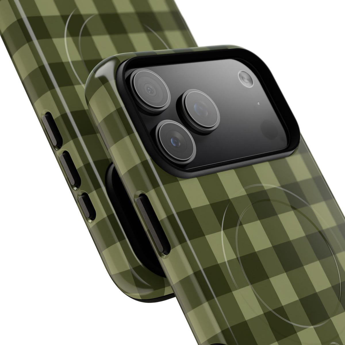 Green Buffalo Plaid Magnetic Phone Case — Tough Protective MagSafe-Compatible Case