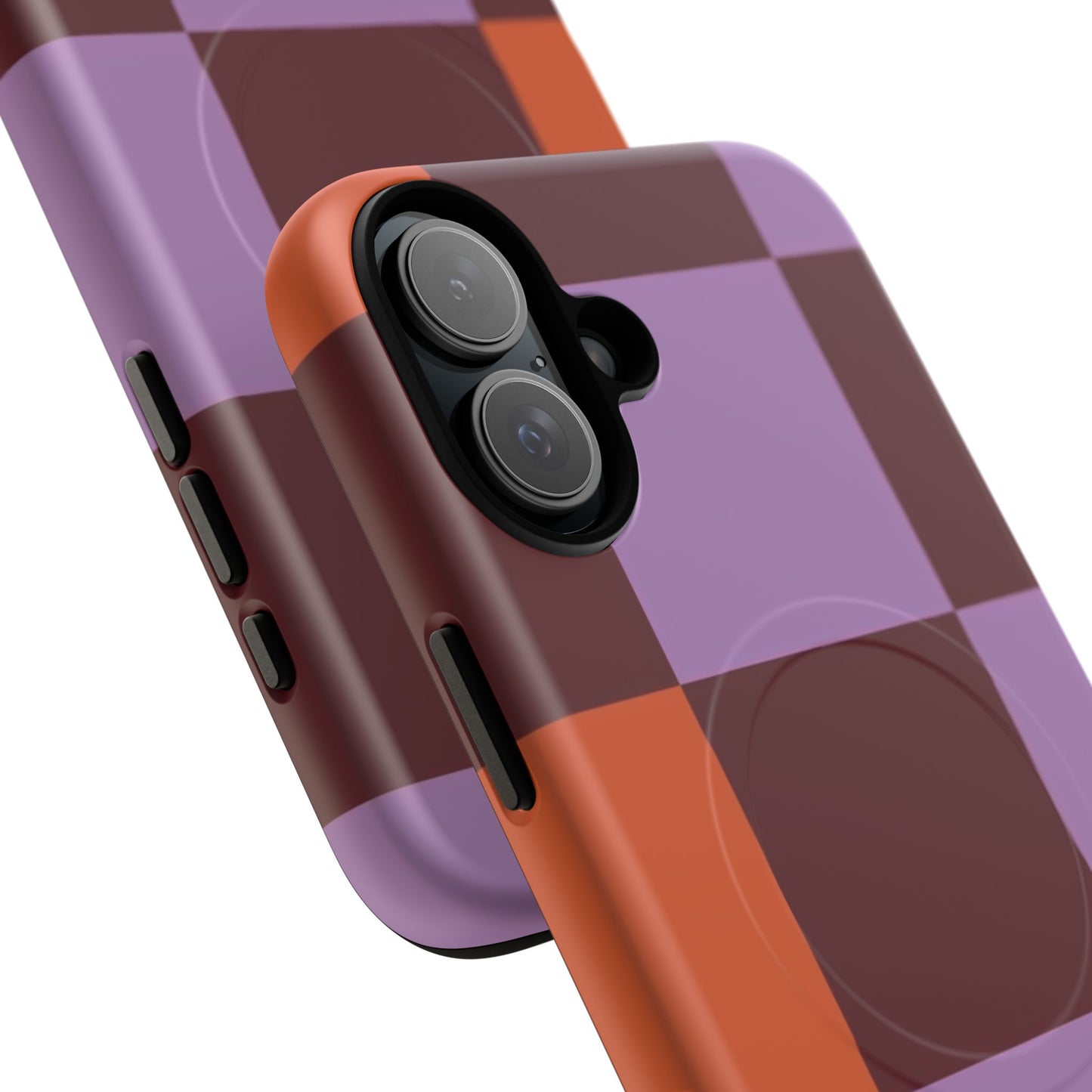 Retro Checker Magnetic Phone Case — Purple & Terracotta Geometric Protection