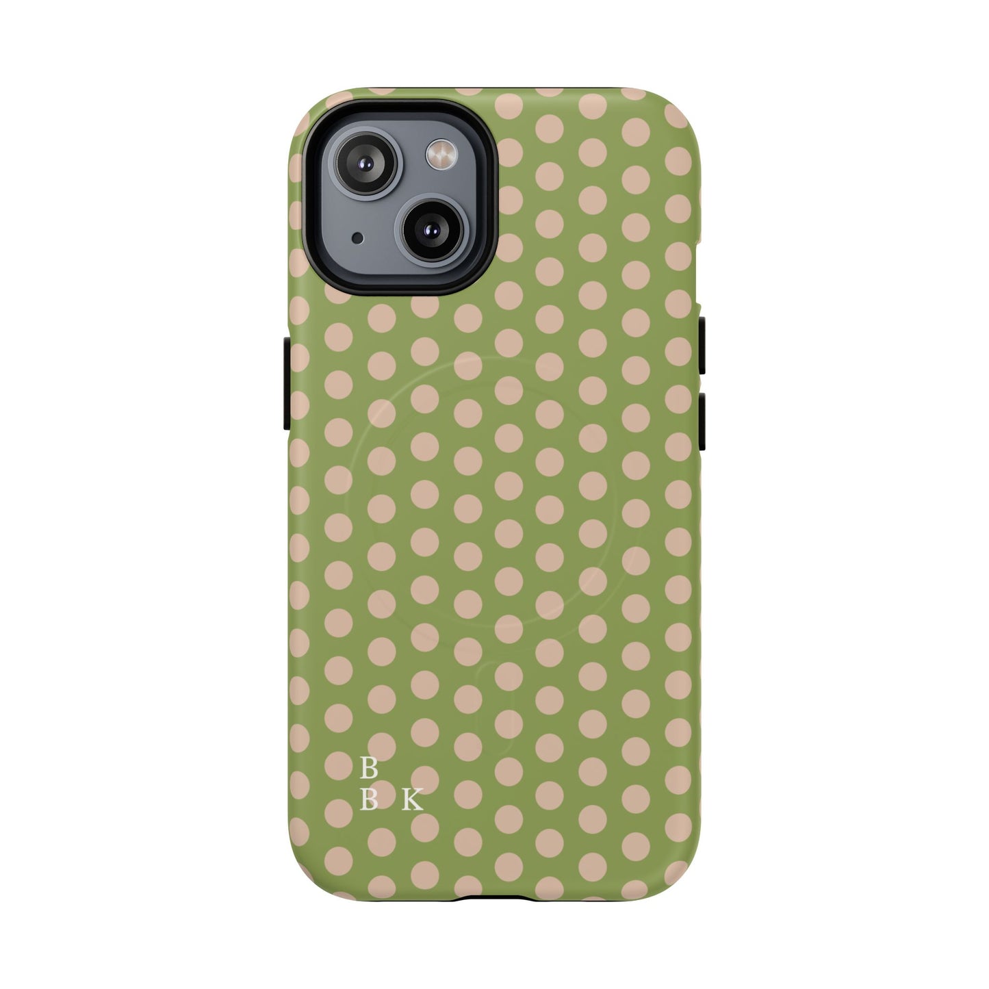 Polka Dot Magnetic Phone Case – Olive Green & Blush Dot Protective Cover