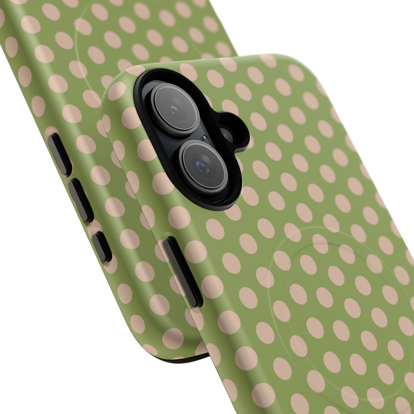 Polka Dot Magnetic Phone Case – Olive Green & Blush Dot Protective Cover